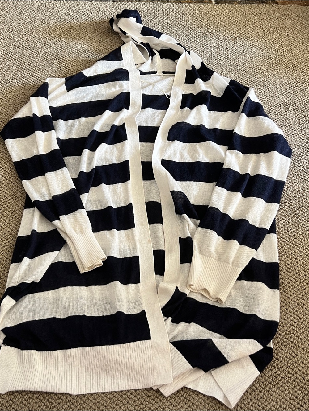 Ann Taylor LoftStriped Open-Front Women's Cardigan Sweater navy/Cream-medium
